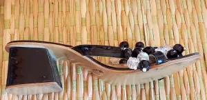 *  VINTAGE 60S BLACK PATENT HANGING BEADS & PEARLS MULES SLIP ONS RESORT HIGH HEEL SANDALS