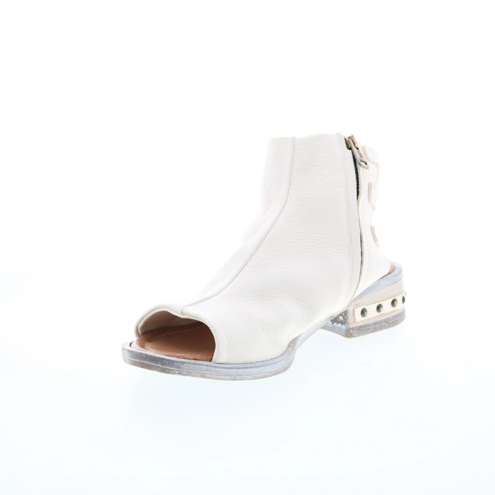 A.S. 98 Gage Womens White Leather Zipper Heeled Sandals Shoes