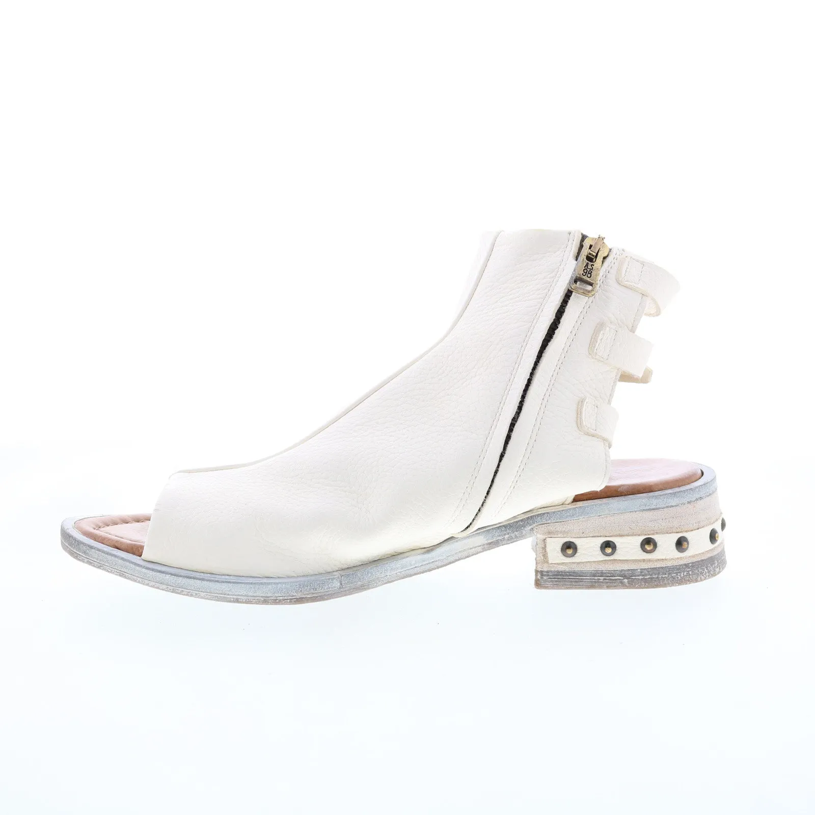 A.S. 98 Gage Womens White Leather Zipper Heeled Sandals Shoes