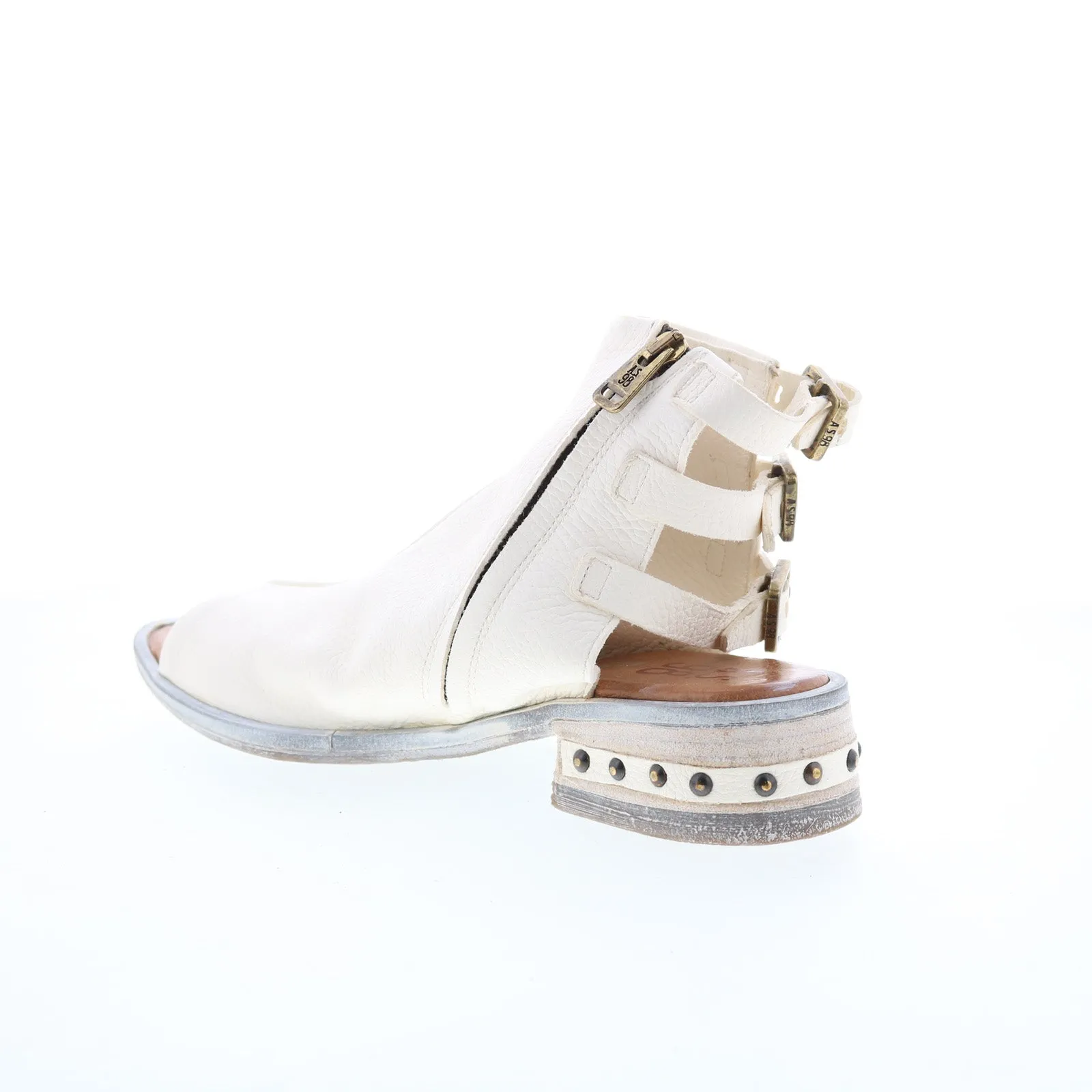 A.S. 98 Gage Womens White Leather Zipper Heeled Sandals Shoes