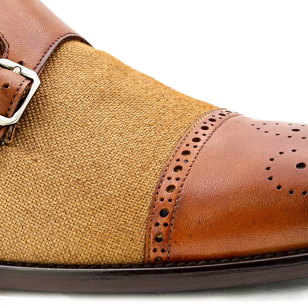 Calf/Linen Cap Toe Double Monk