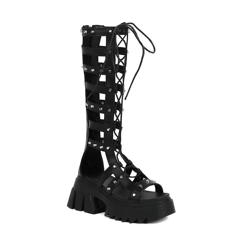 Elodie Ghastlight - Gothic Knee-High Heeled Sandals by The Nevermore