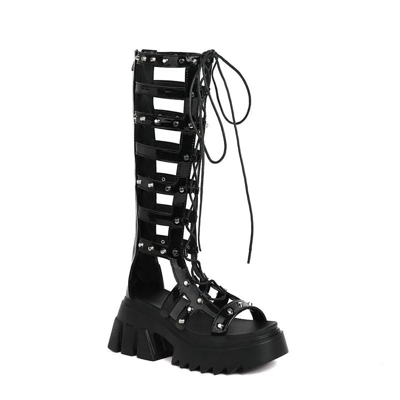 Elodie Ghastlight - Gothic Knee-High Heeled Sandals by The Nevermore