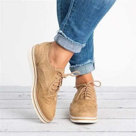 elveswallet Lace Up Perforated Oxfords Shoes Plus Size Casual Shoes