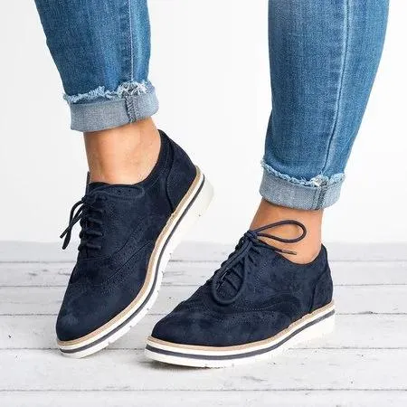 elveswallet Lace Up Perforated Oxfords Shoes Plus Size Casual Shoes