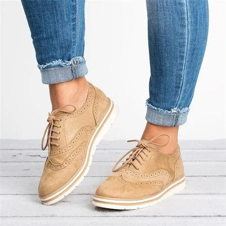 elveswallet Lace Up Perforated Oxfords Shoes Plus Size Casual Shoes