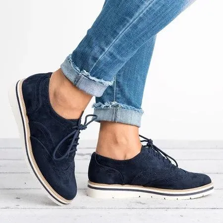 elveswallet Lace Up Perforated Oxfords Shoes Plus Size Casual Shoes