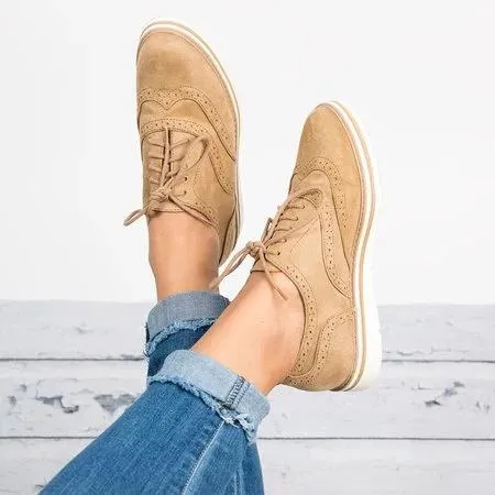 elveswallet Lace Up Perforated Oxfords Shoes Plus Size Casual Shoes
