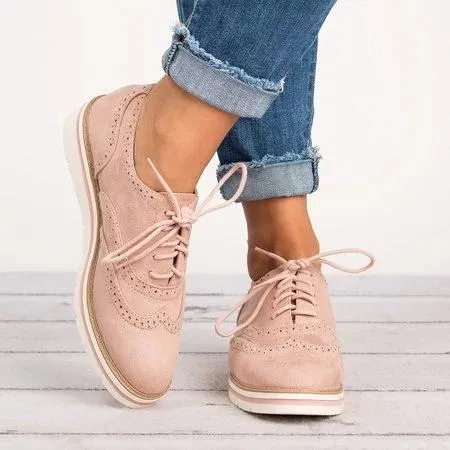 elveswallet Lace Up Perforated Oxfords Shoes Plus Size Casual Shoes