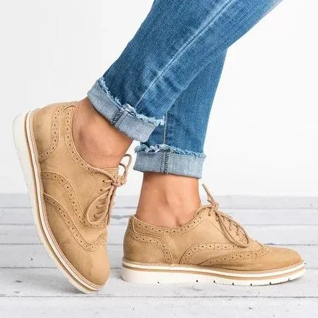 elveswallet Lace Up Perforated Oxfords Shoes Plus Size Casual Shoes