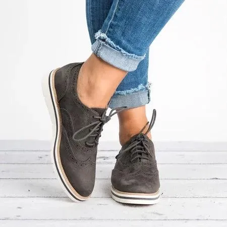 elveswallet Lace Up Perforated Oxfords Shoes Plus Size Casual Shoes