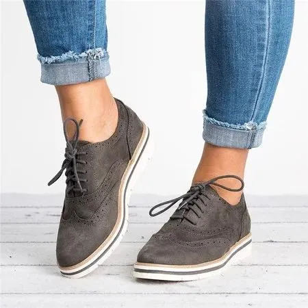 elveswallet Lace Up Perforated Oxfords Shoes Plus Size Casual Shoes