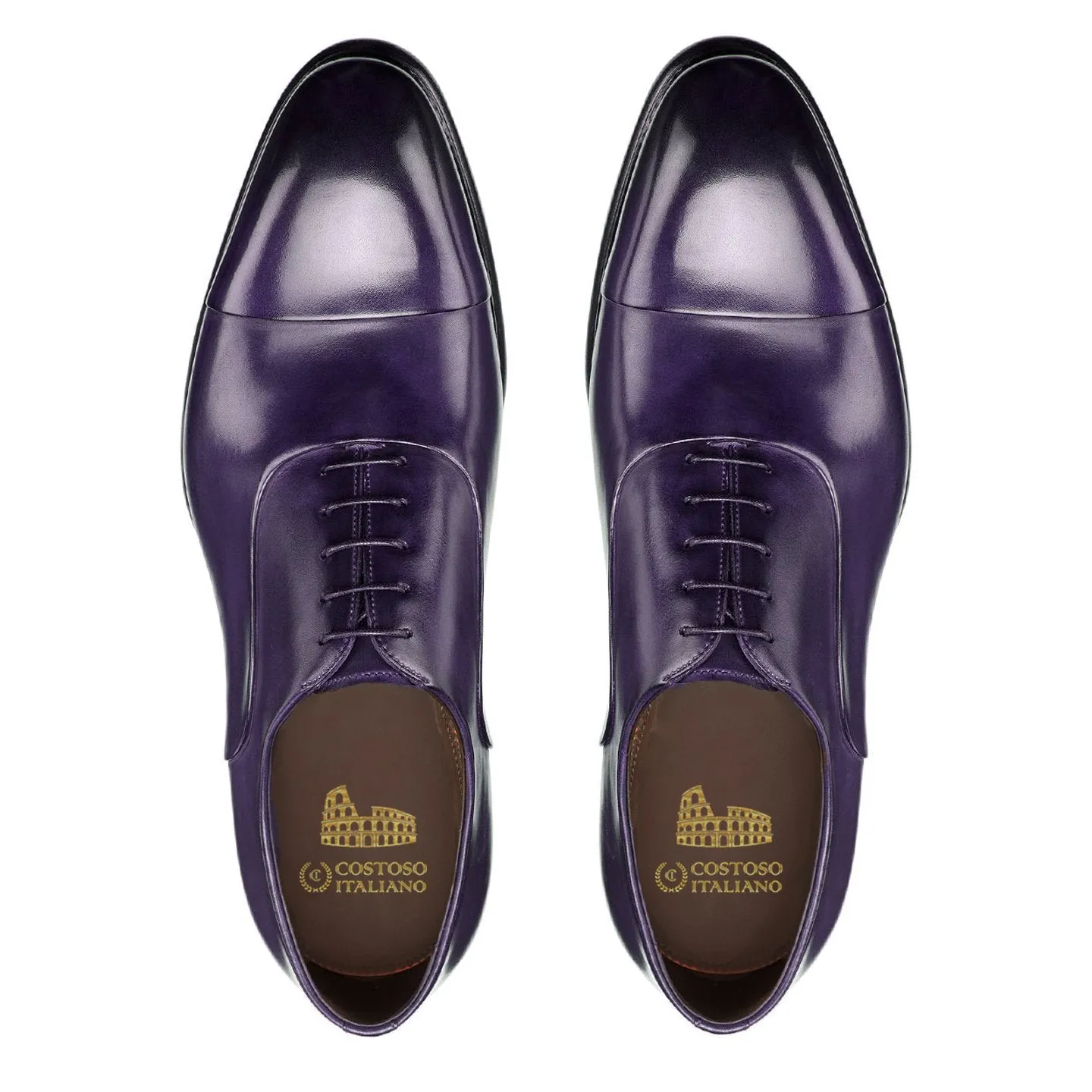 Flat Feet Shoes - Purple Leather Woodford Balmoral Toe Cap Oxfords with Arch Support