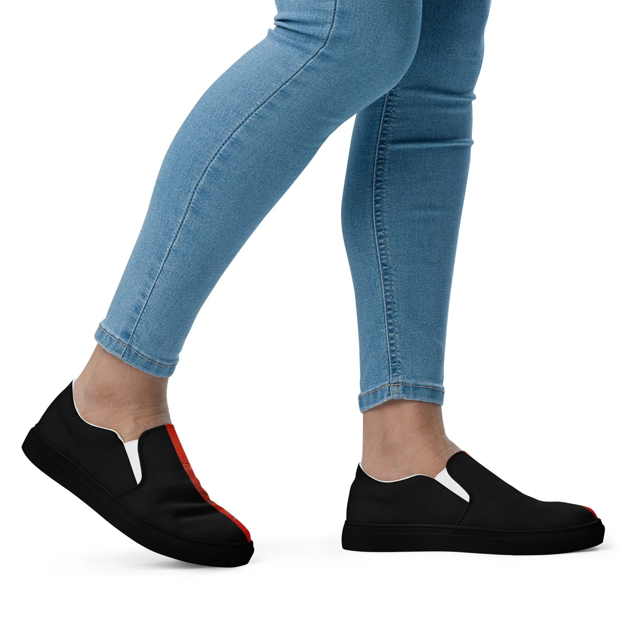 Half Black Half Hónghǎi - Womens Slip-On Canvas Shoes