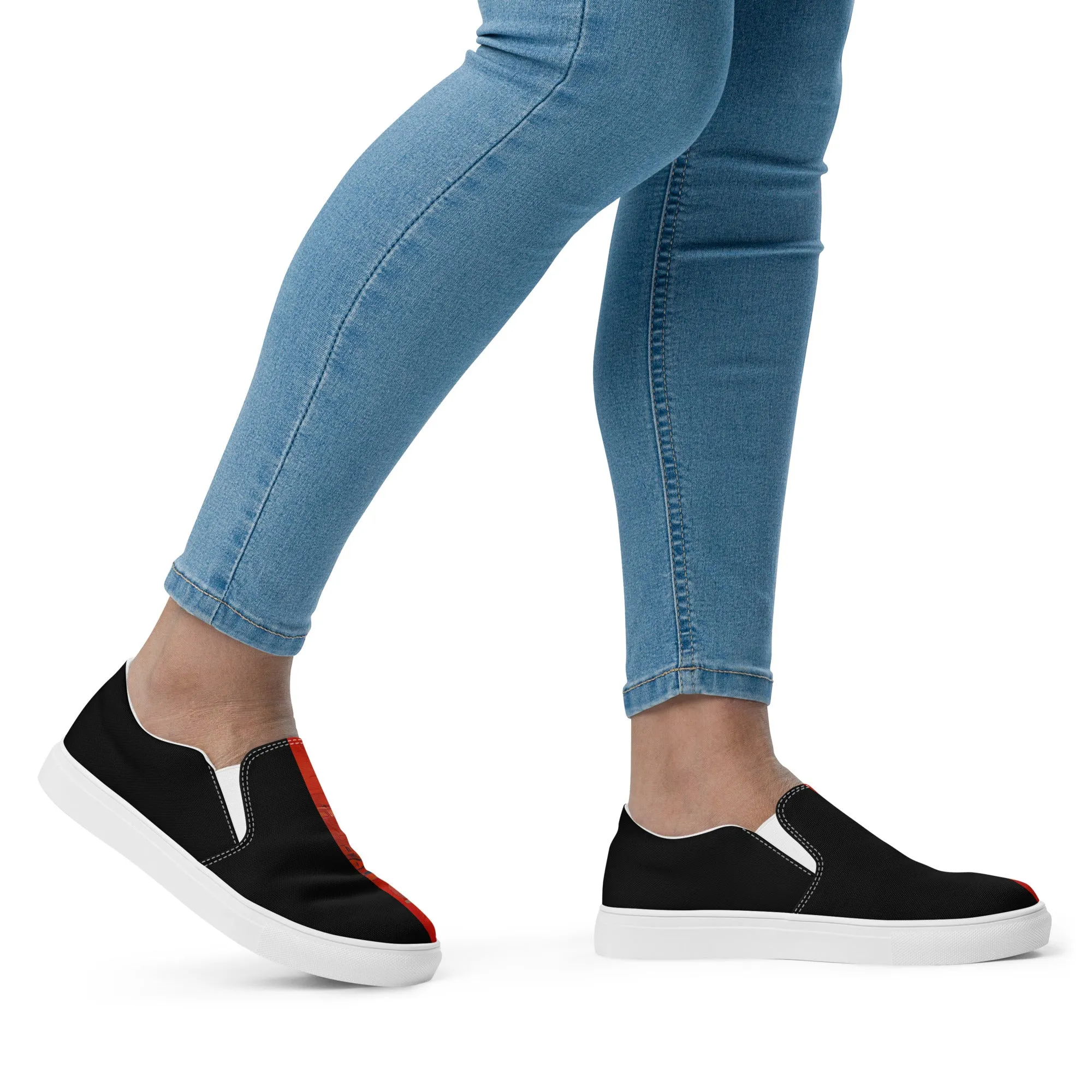 Half Black Half Hónghǎi - Womens Slip-On Canvas Shoes