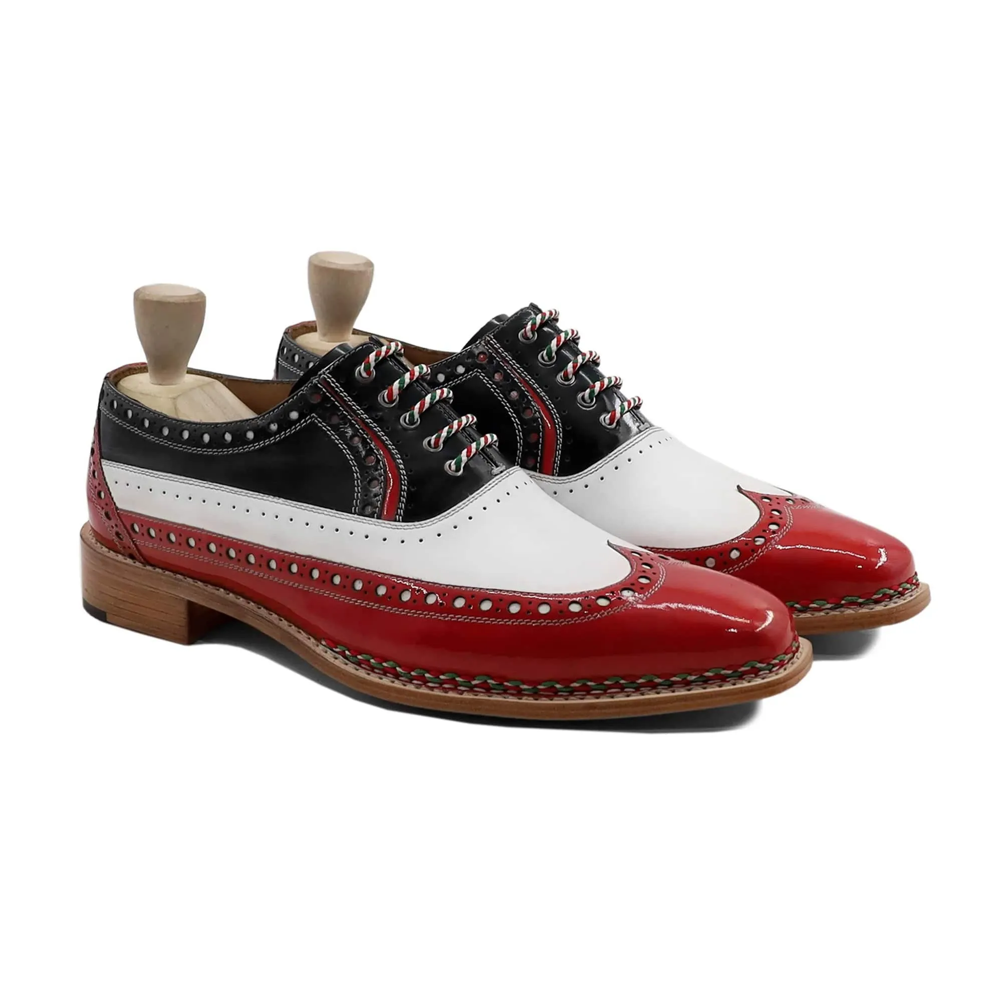 Handmade, Custom Men's Tricolor Patent Leather Oxford Shoes