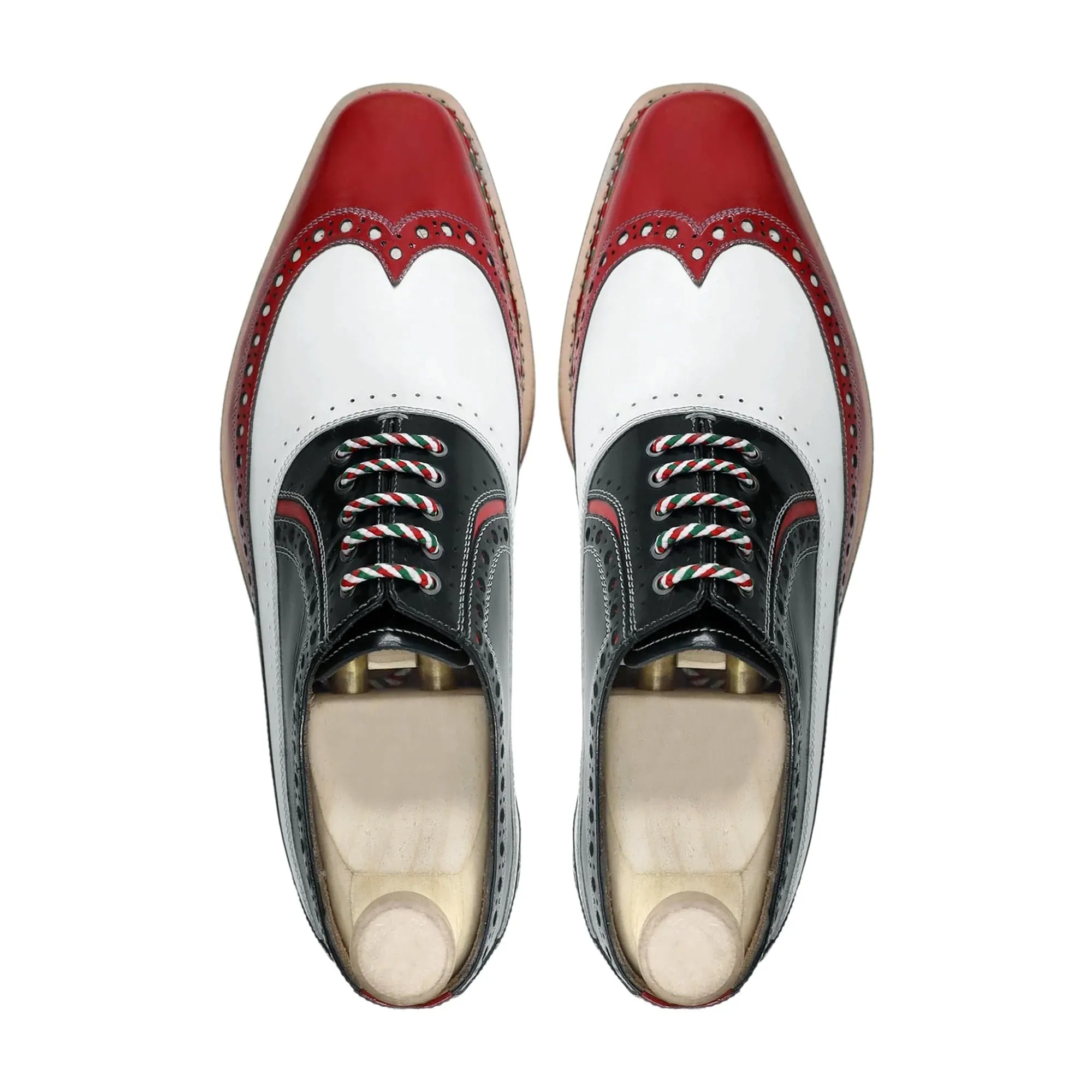 Handmade, Custom Men's Tricolor Patent Leather Oxford Shoes