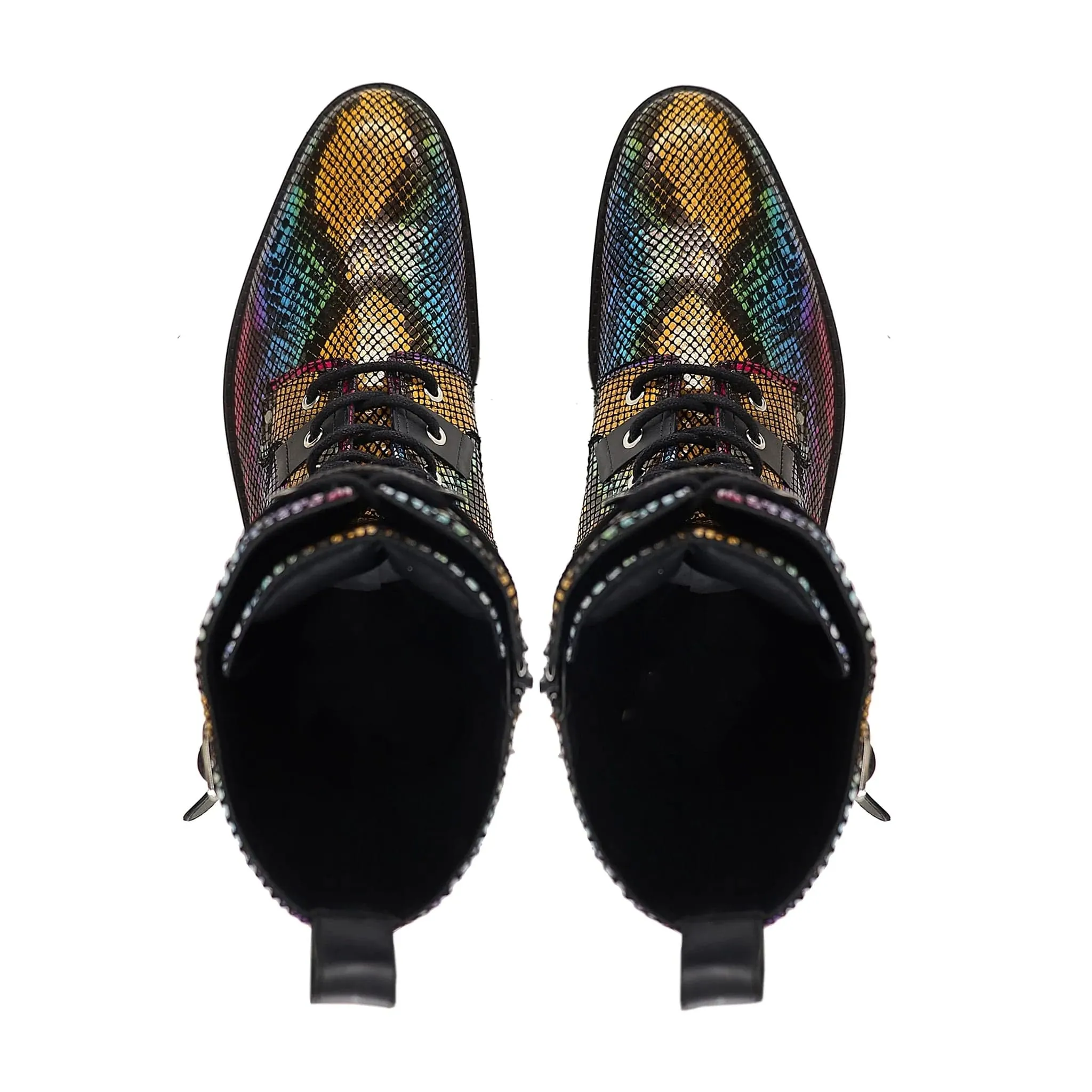 Handmade Customizable Sanke Pattern Multicolour Leather Boots