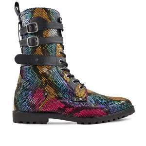 Handmade Customizable Sanke Pattern Multicolour Leather Boots