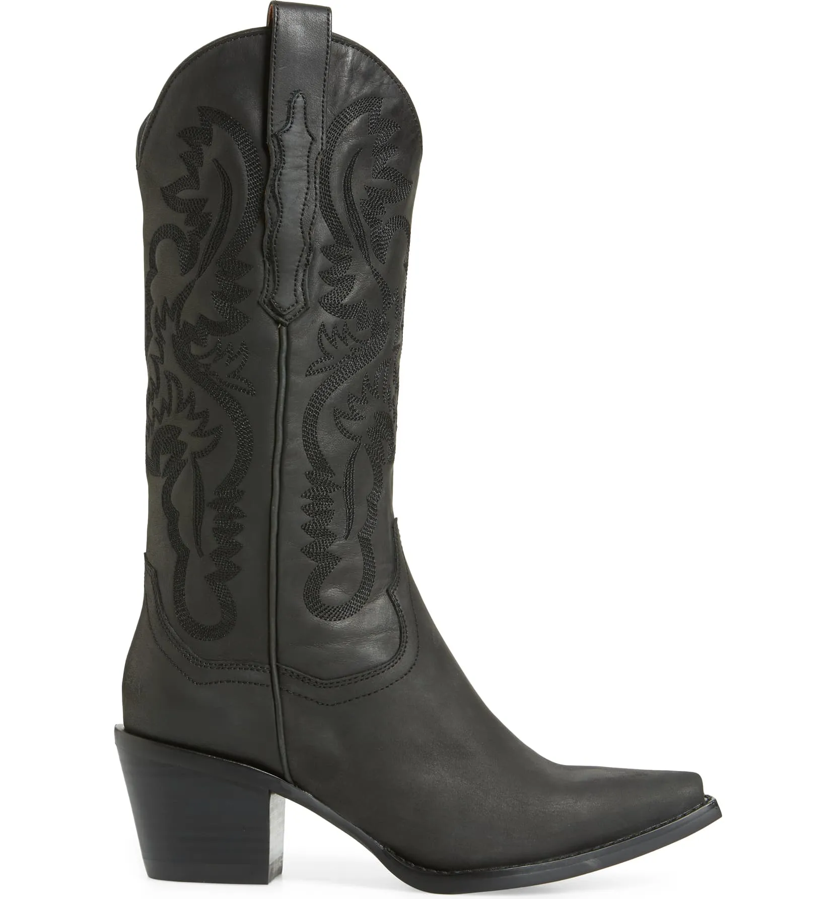Jeffrey Campbell Dagget Black Washed Ornate Stitched Western Boots (6.5, Black)
