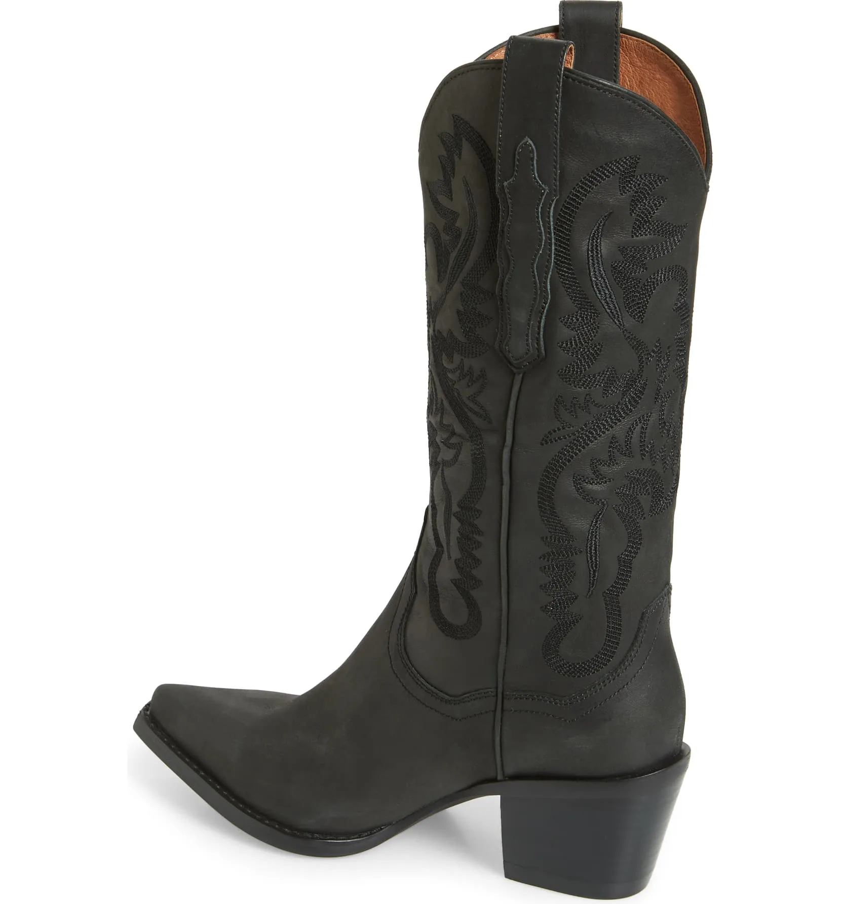 Jeffrey Campbell Dagget Black Washed Ornate Stitched Western Boots (6.5, Black)
