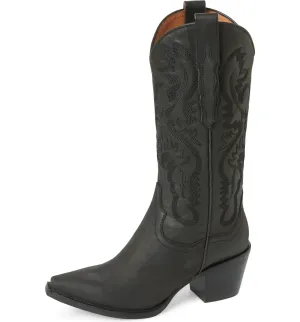 Jeffrey Campbell Dagget Black Washed Ornate Stitched Western Boots (6.5, Black)