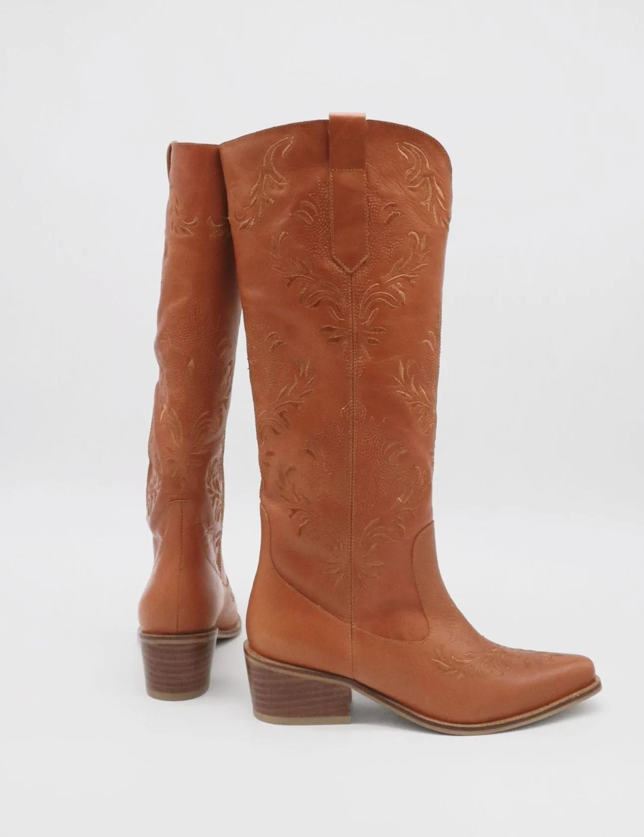 Jolene western cowboy boots in tan leather women's shoes