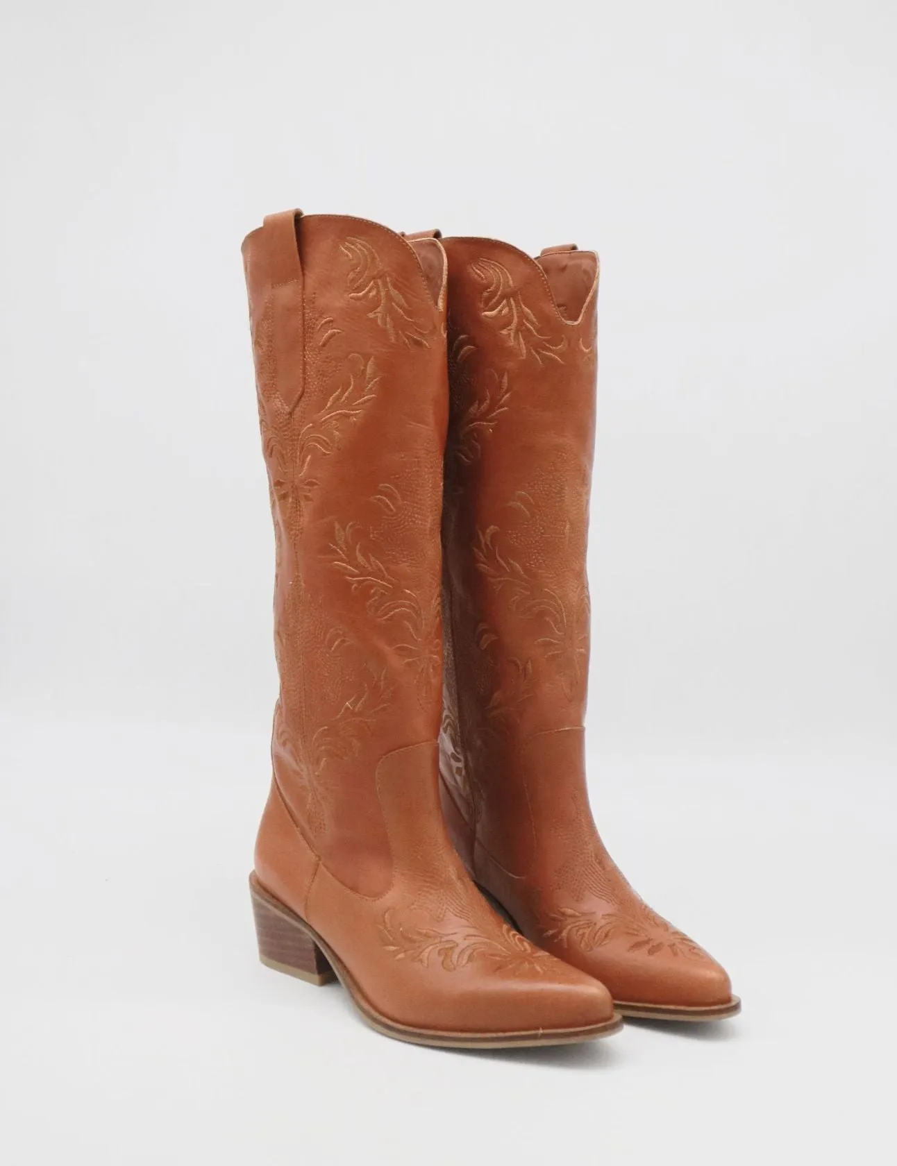 Jolene western cowboy boots in tan leather women's shoes