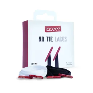 Laceez Kids No Tie Shoelaces, 2-Pack (1 Black pair & 1 White pair)