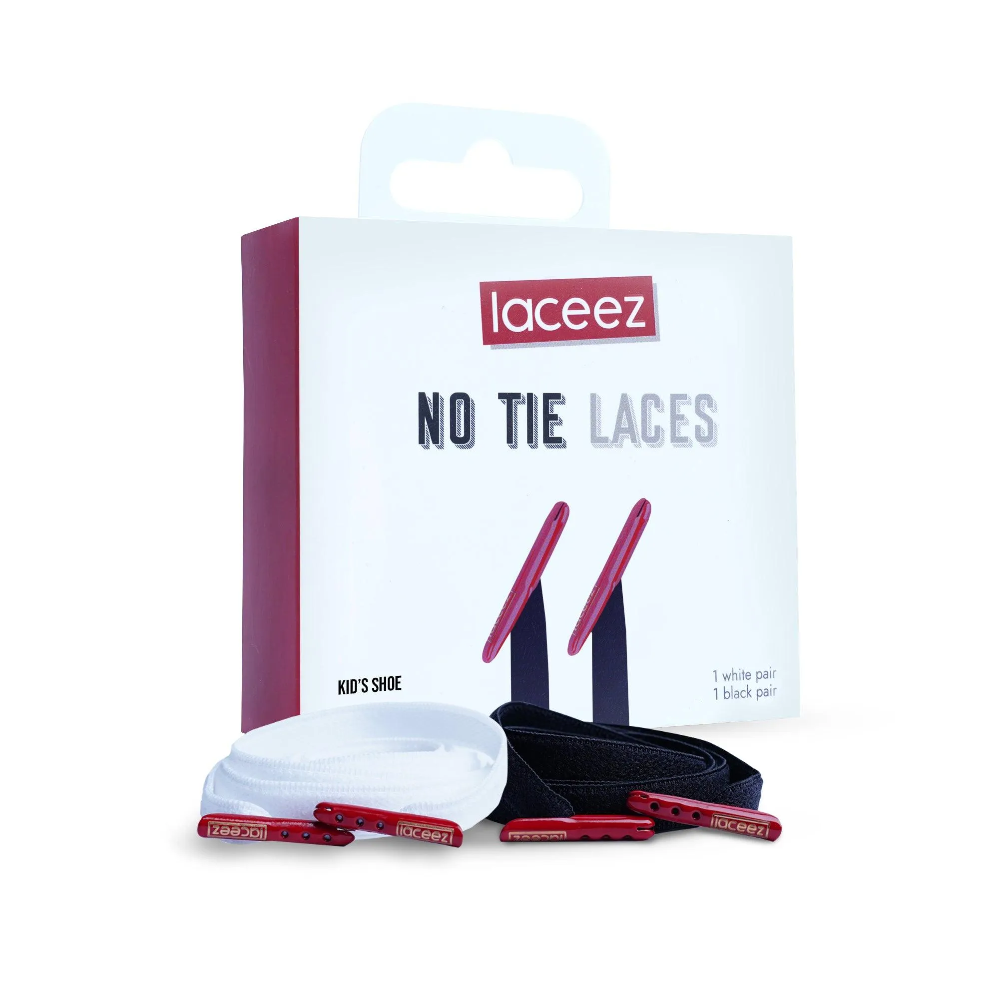 Laceez Kids No Tie Shoelaces, 2-Pack (1 Black pair & 1 White pair)