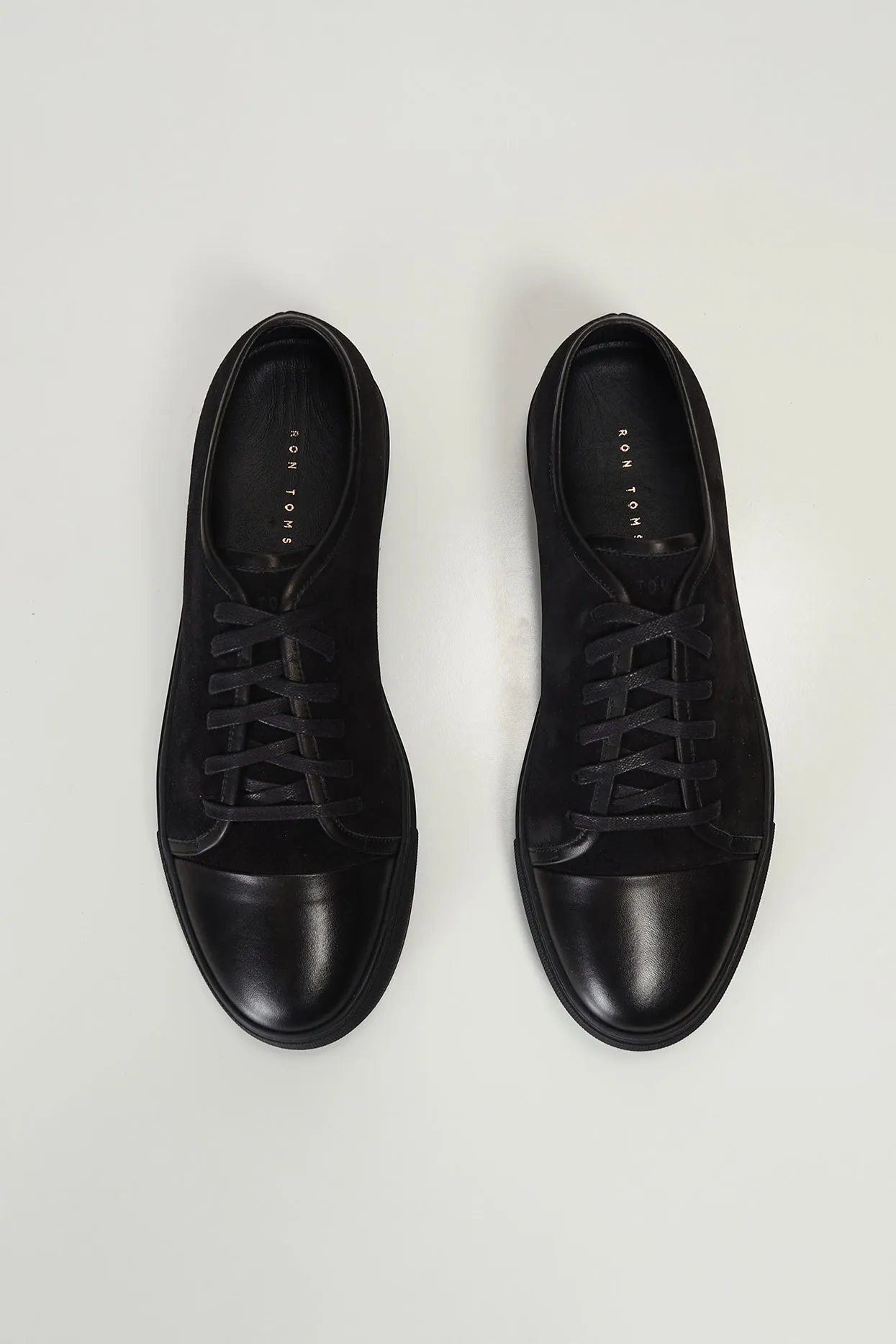 Leather and Suede Court Sneakers - Black Black