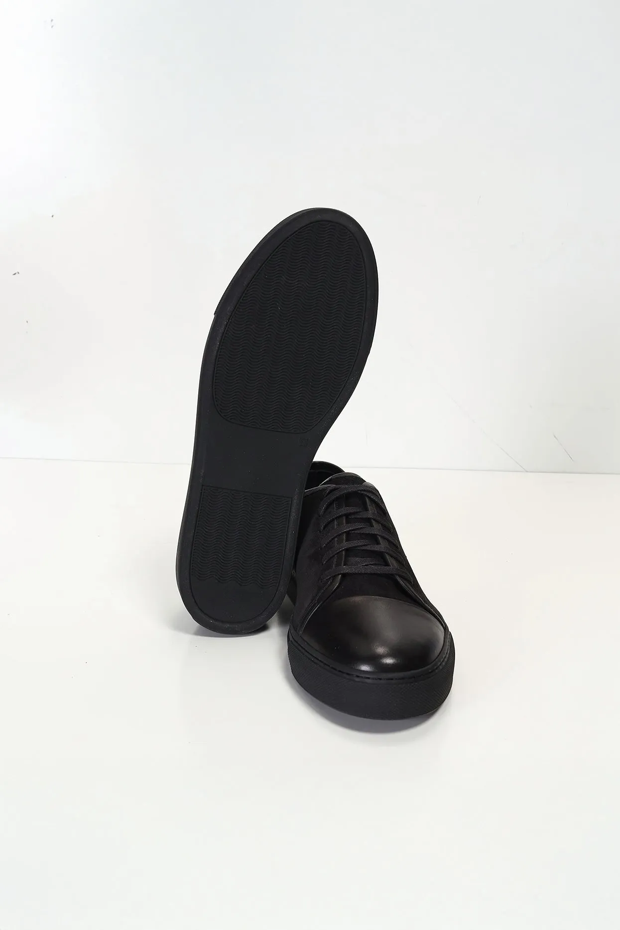 Leather and Suede Court Sneakers - Black Black