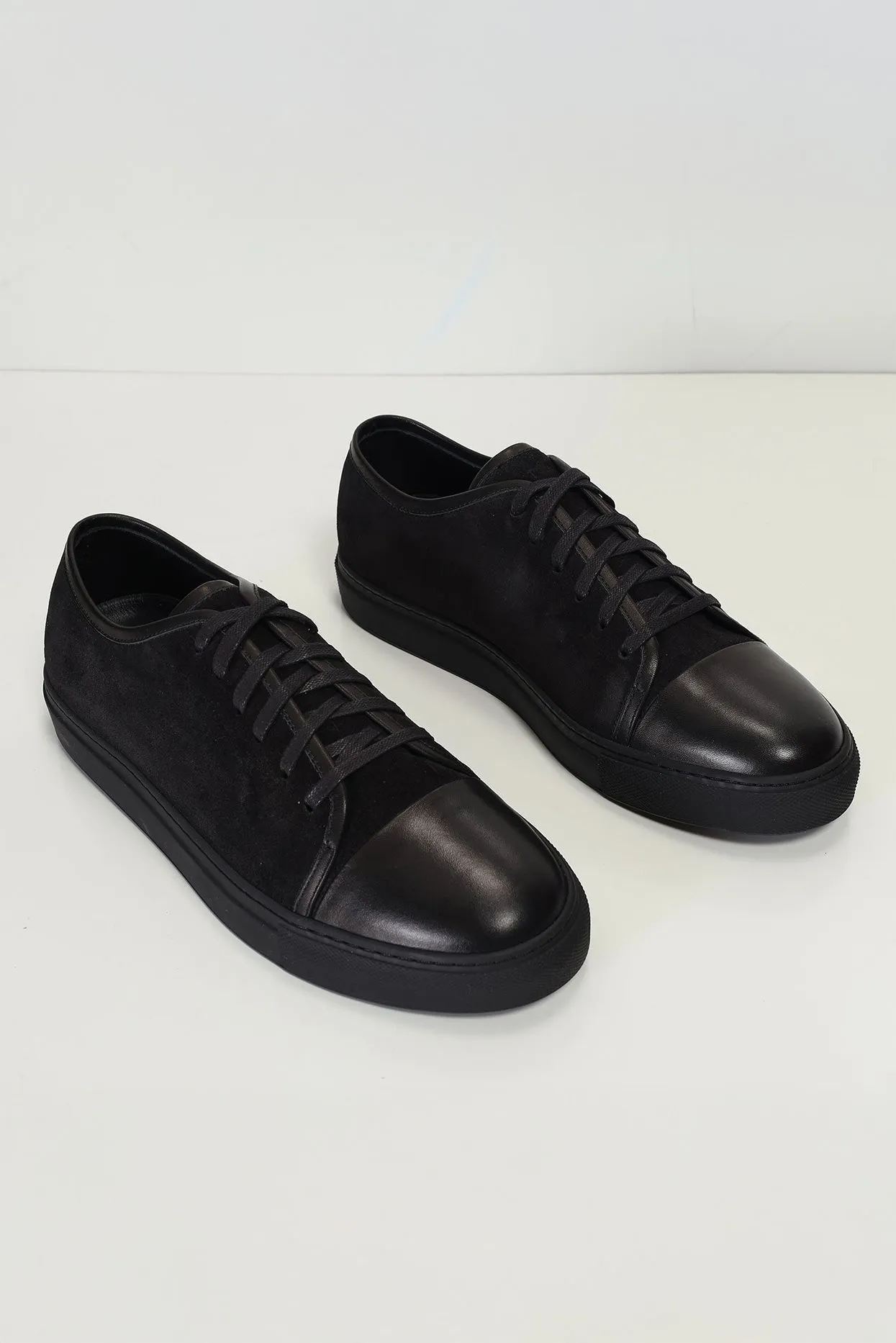 Leather and Suede Court Sneakers - Black Black