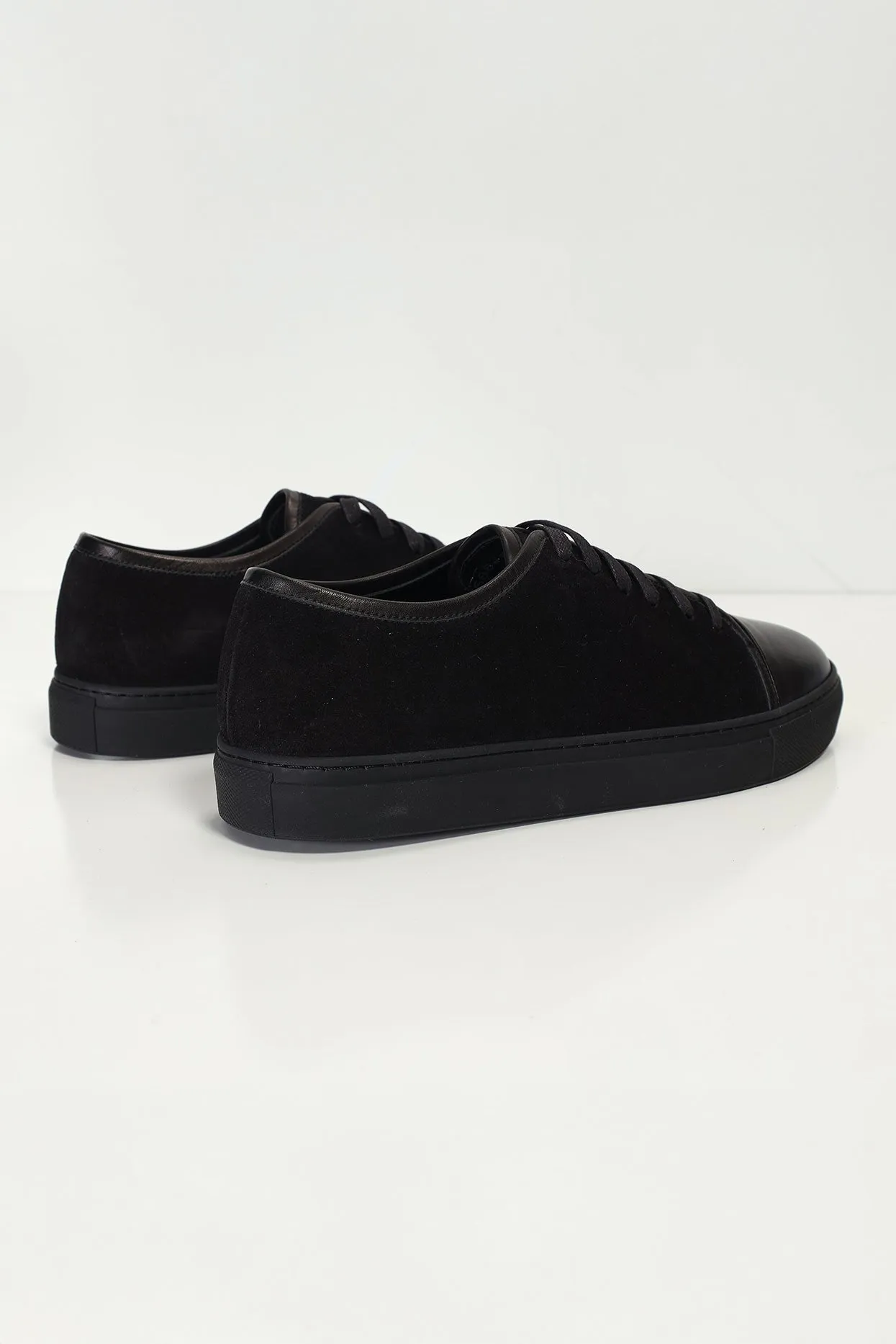 Leather and Suede Court Sneakers - Black Black