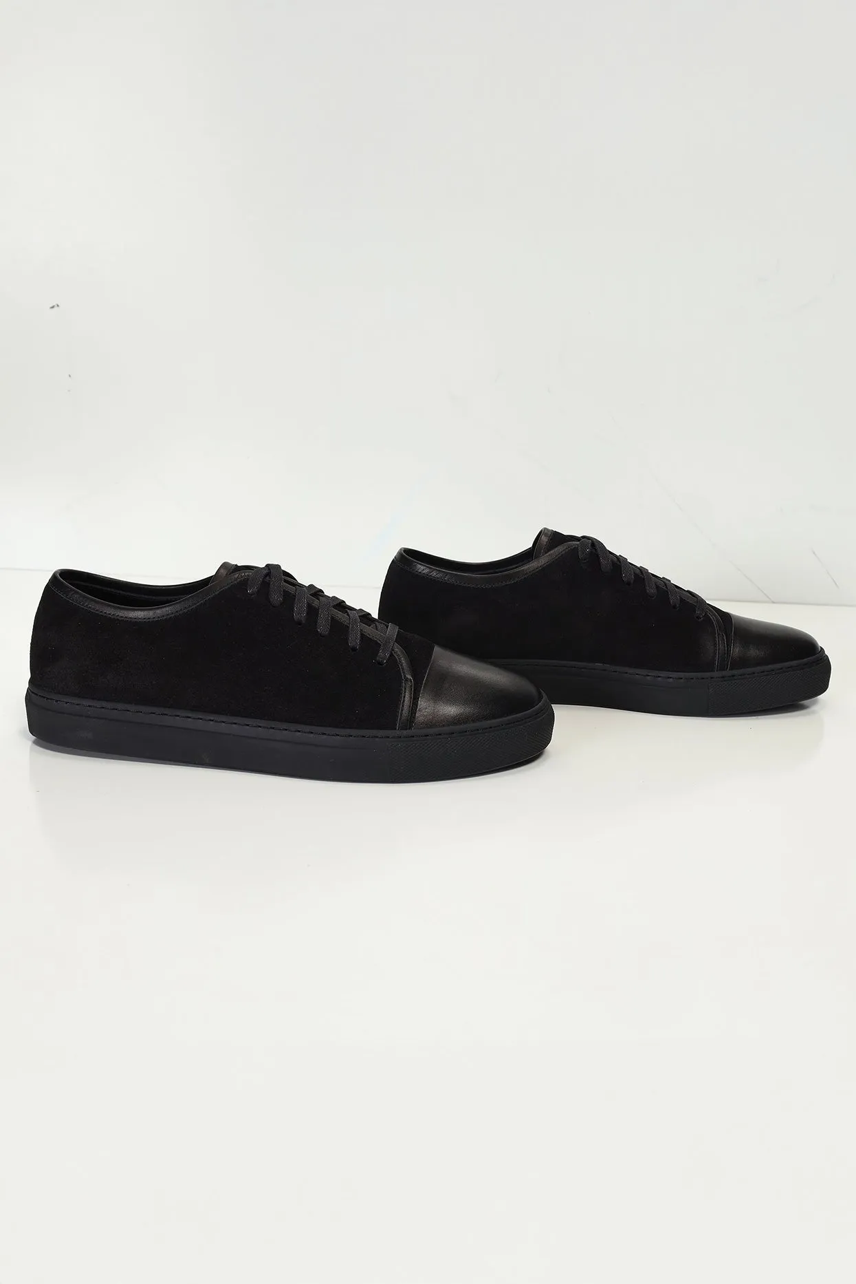 Leather and Suede Court Sneakers - Black Black