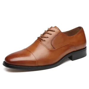 Men's Lace Up  Round Cap Toe Dress Shoes Varsity-1-cognac