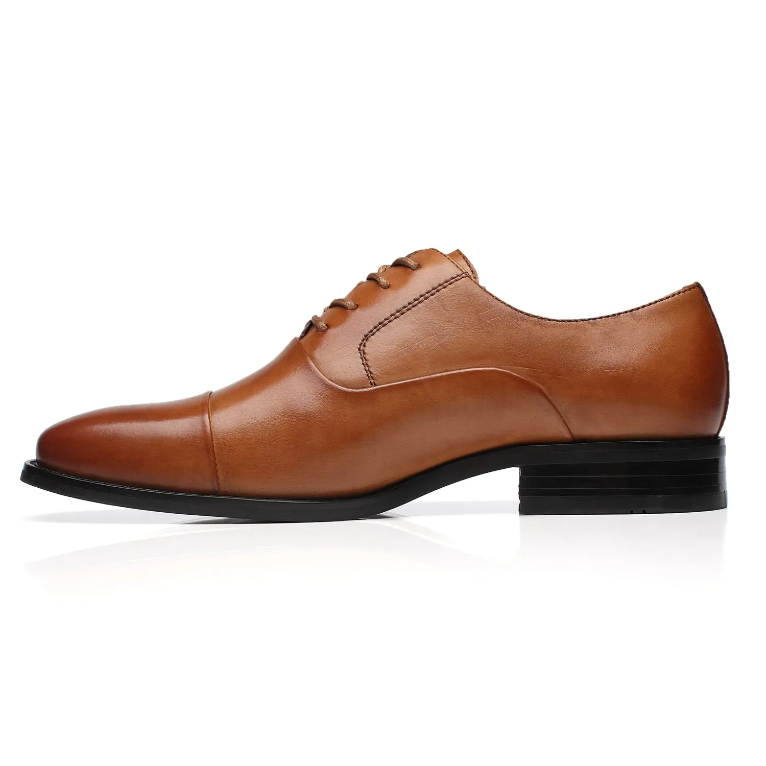 Men's Lace Up  Round Cap Toe Dress Shoes Varsity-1-cognac