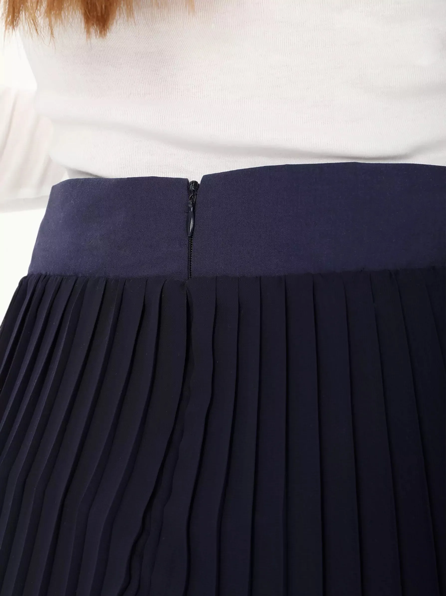 Navy Decorative Button Midi Skirt