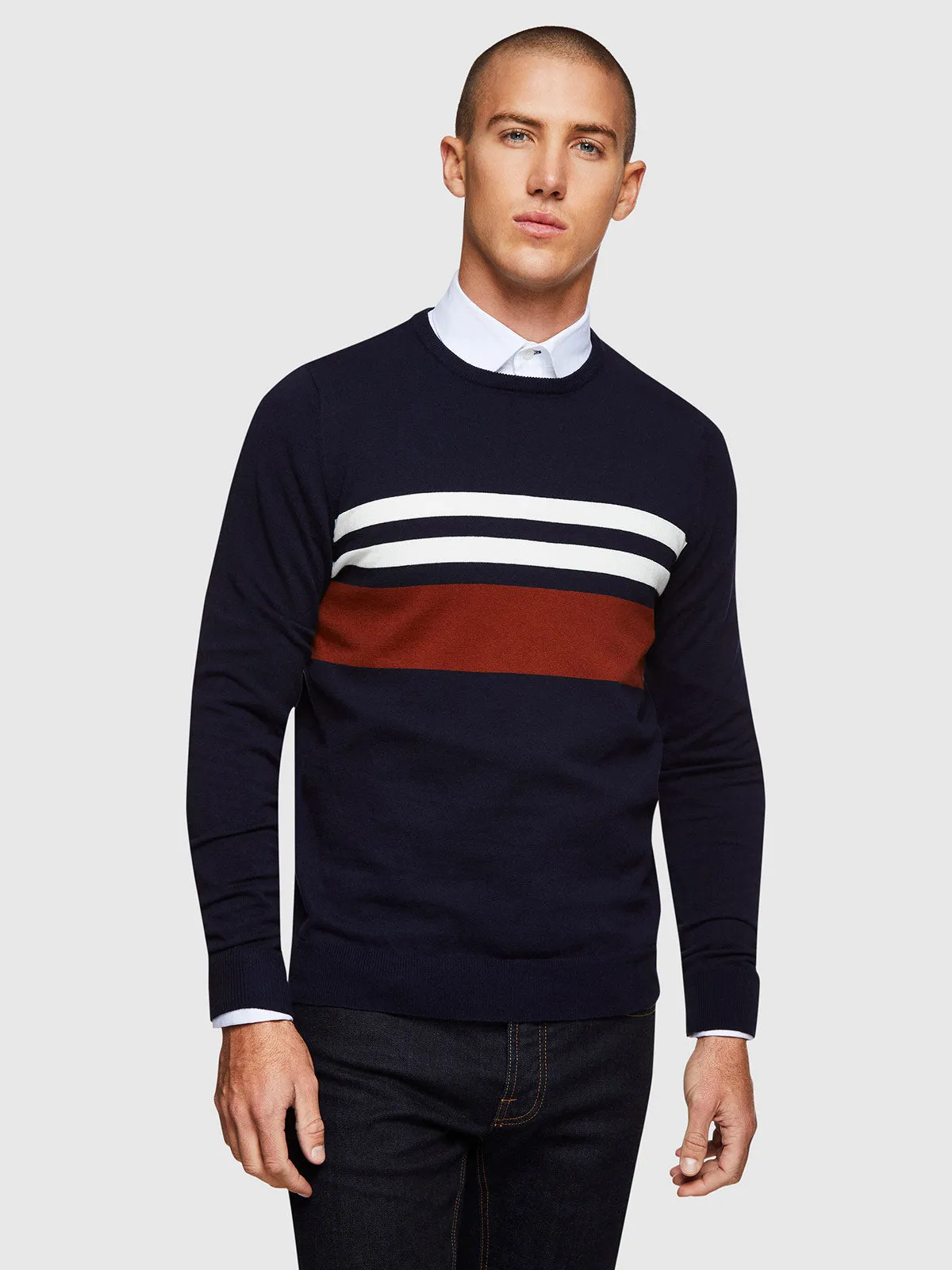 Otto Block Stripe Crew Neck Knit