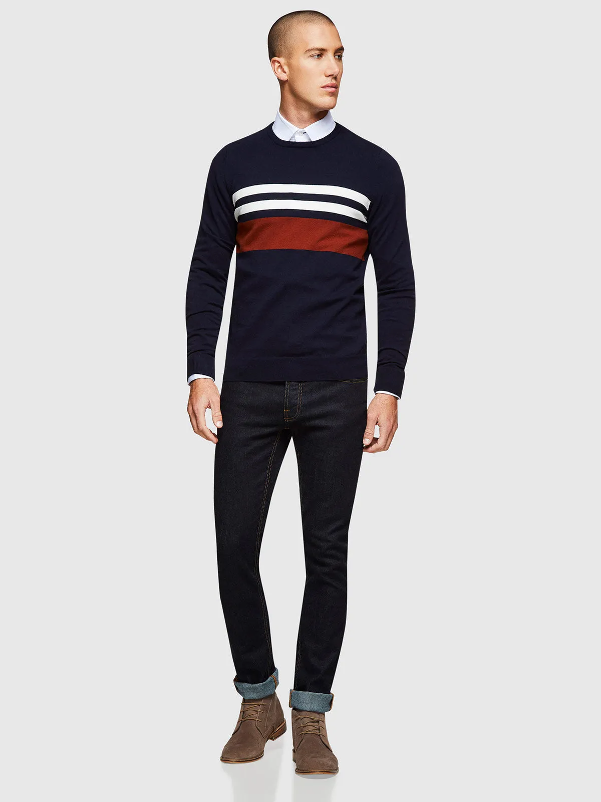 Otto Block Stripe Crew Neck Knit