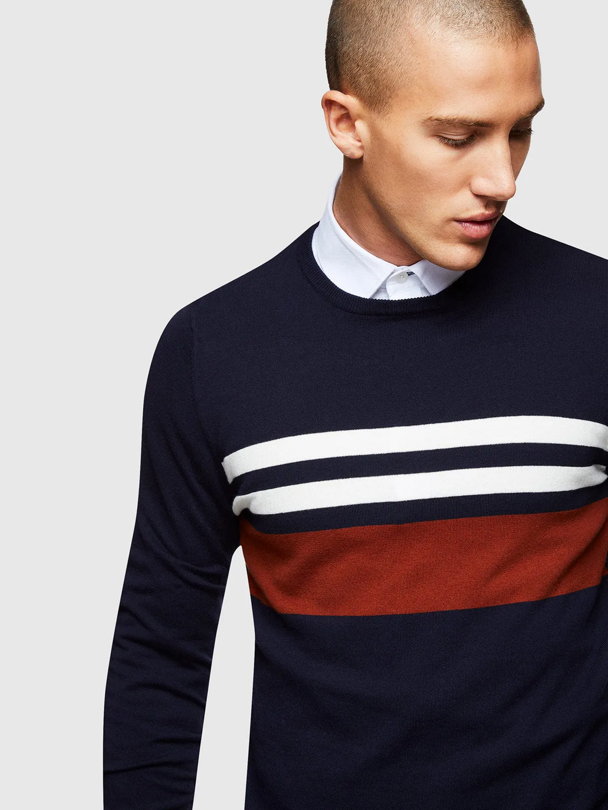 Otto Block Stripe Crew Neck Knit