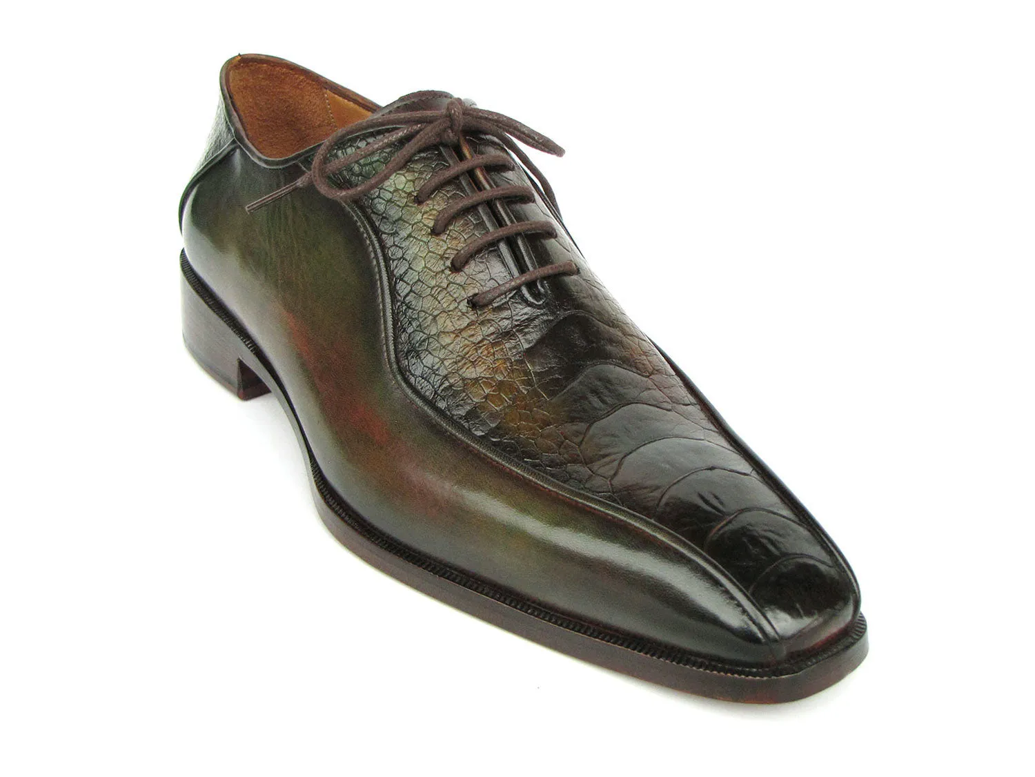 Paul Parkman Green Genuine Ostrich Leg Bicycle Toe Oxfords