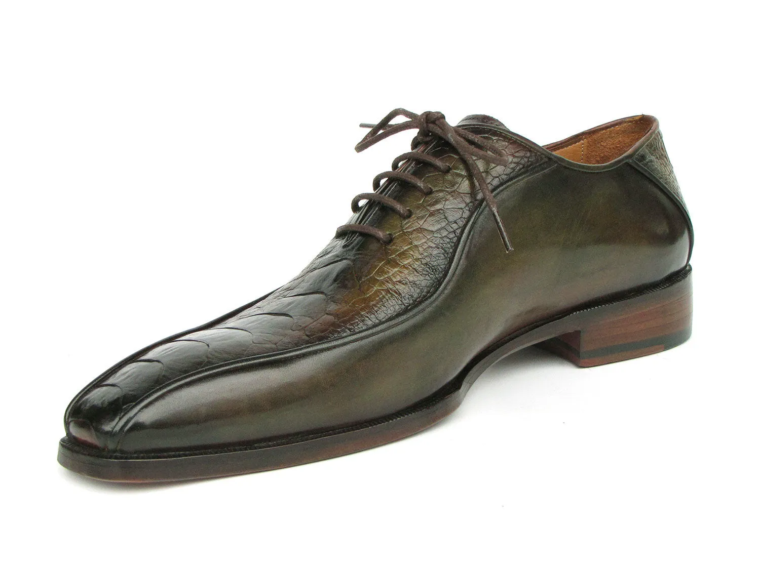 Paul Parkman Green Genuine Ostrich Leg Bicycle Toe Oxfords