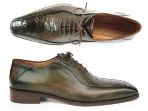 Paul Parkman Green Genuine Ostrich Leg Bicycle Toe Oxfords