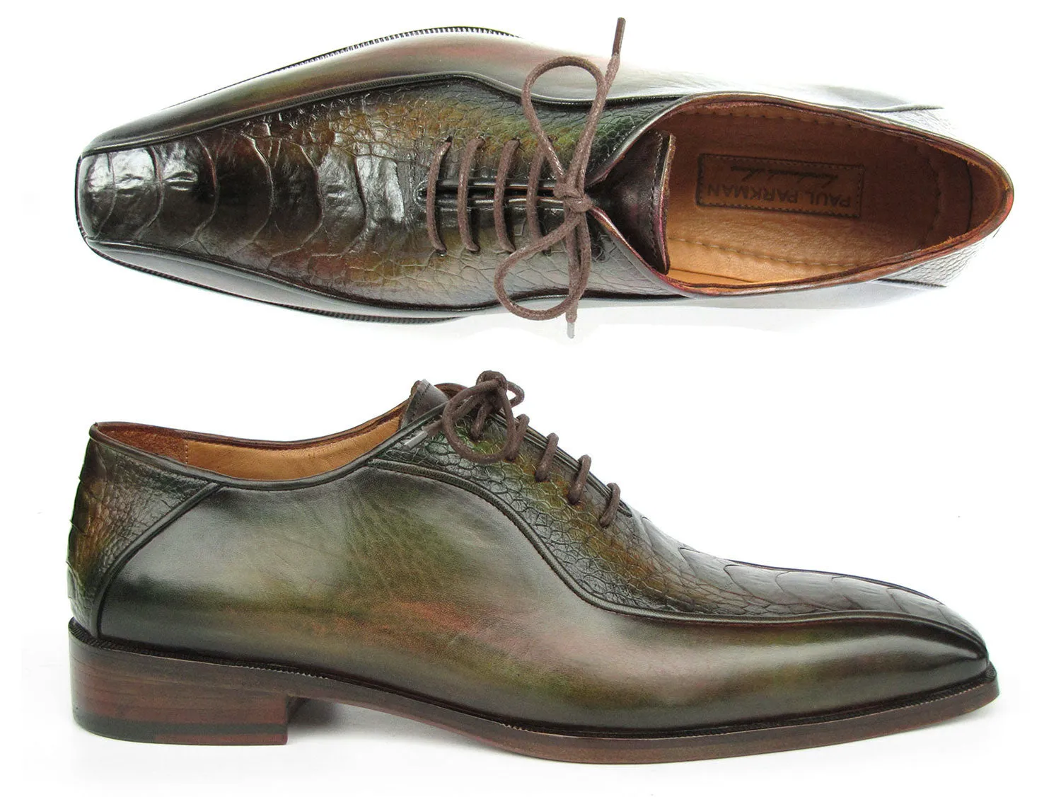 Paul Parkman Green Genuine Ostrich Leg Bicycle Toe Oxfords