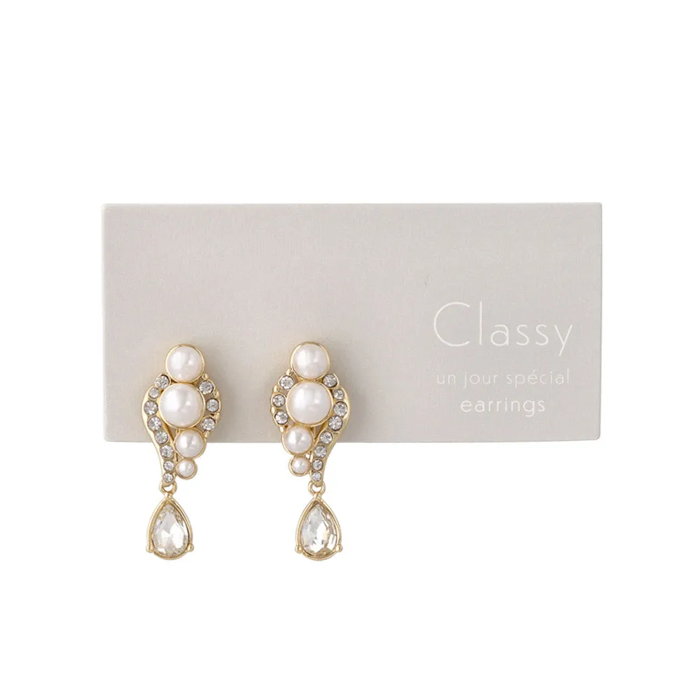 Pearl and Rhinestone Pear Drop Clip Ons