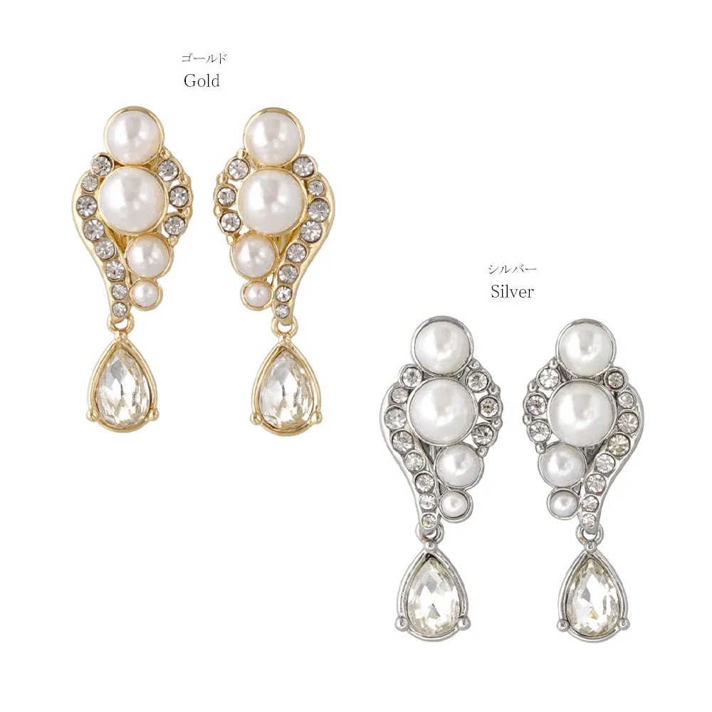 Pearl and Rhinestone Pear Drop Clip Ons