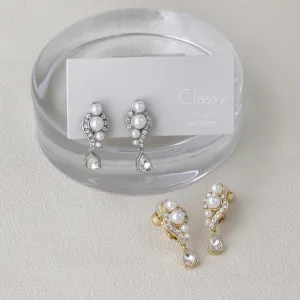 Pearl and Rhinestone Pear Drop Clip Ons