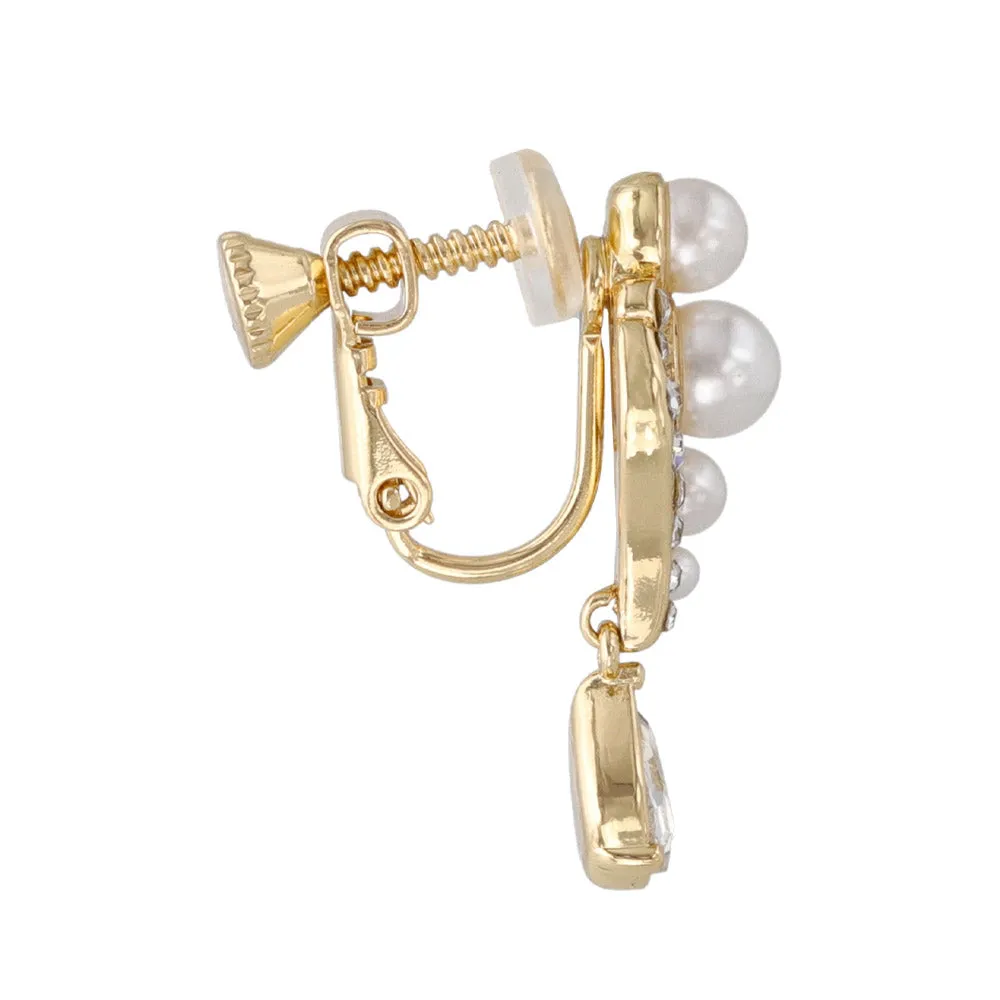Pearl and Rhinestone Pear Drop Clip Ons