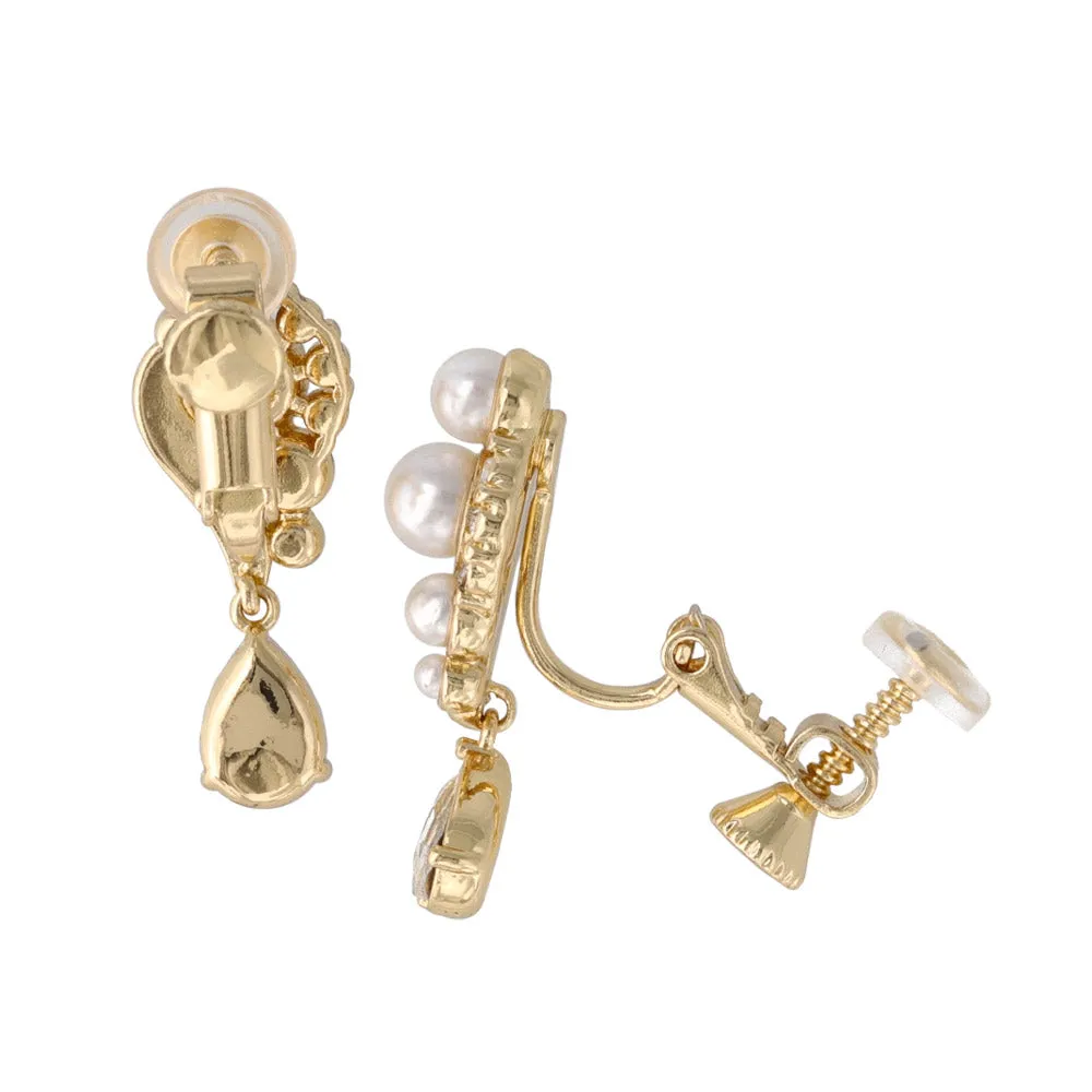 Pearl and Rhinestone Pear Drop Clip Ons